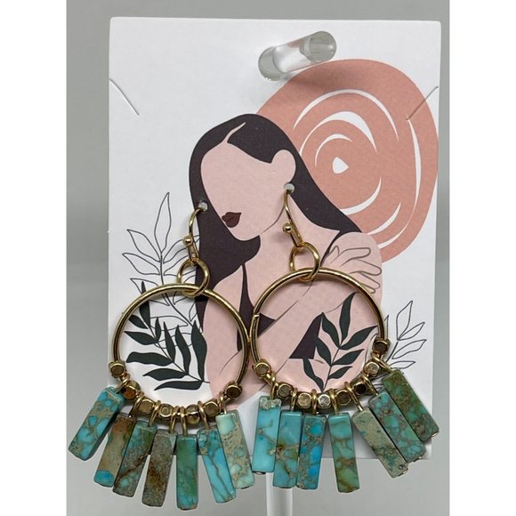 "Blue Chakra" Boho Natural Stone Handmade Braided Alloy Drop Earrings - Picture 3 of 3